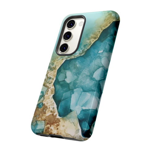 Aquamarine inspired Geode in Watercolor - Impact Resistant Phone Case